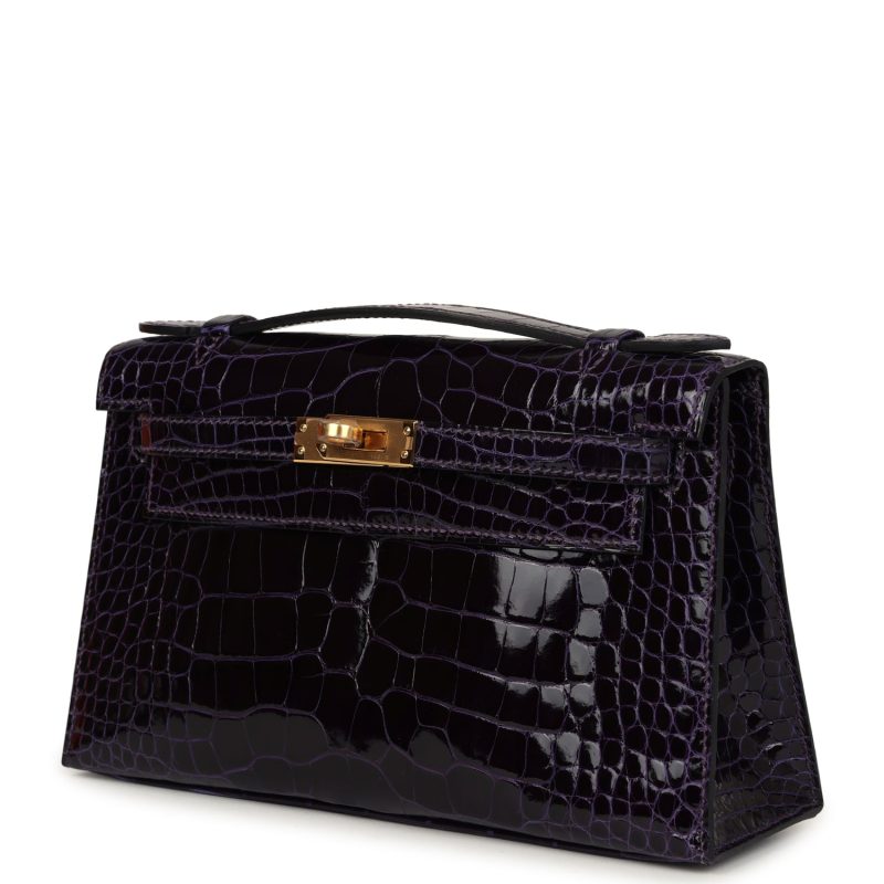 Hermes Kelly Pochette Amethyst Shiny Alligator Gold Hardware - Image 3