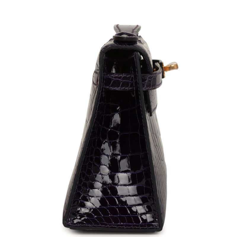Hermes Kelly Pochette Amethyst Shiny Alligator Gold Hardware - Image 4