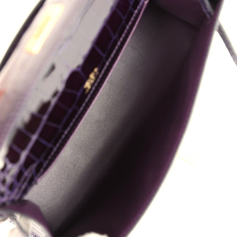 Hermes Kelly Pochette Amethyst Shiny Alligator Gold Hardware - Image 7