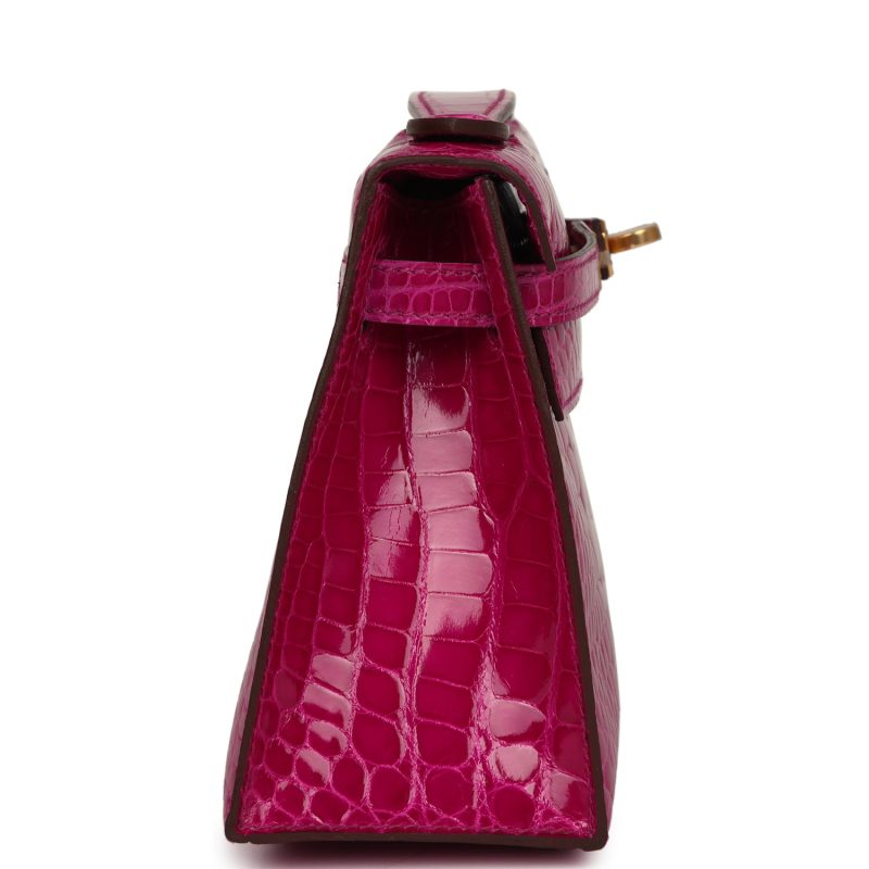 Hermes Kelly Pochette Rose Scheherazade Shiny Alligator Gold Hardware - Image 4