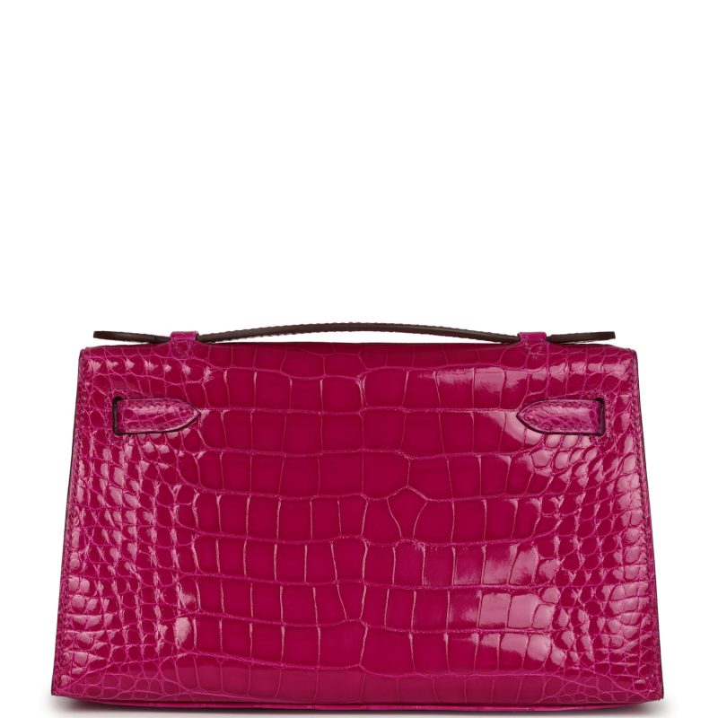 Hermes Kelly Pochette Rose Scheherazade Shiny Alligator Gold Hardware - Image 5