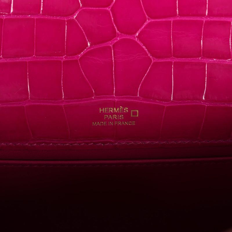 Hermes Kelly Pochette Rose Scheherazade Shiny Alligator Gold Hardware - Image 7