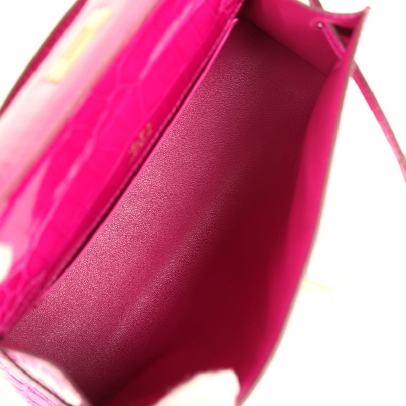 Hermes Kelly Pochette Rose Scheherazade Shiny Alligator Gold Hardware - Image 8