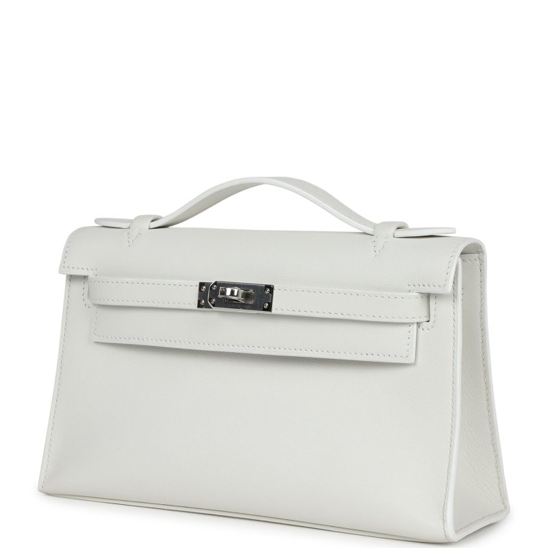Hermes Kelly Pochette White Swift Palladium Hardware - Image 3
