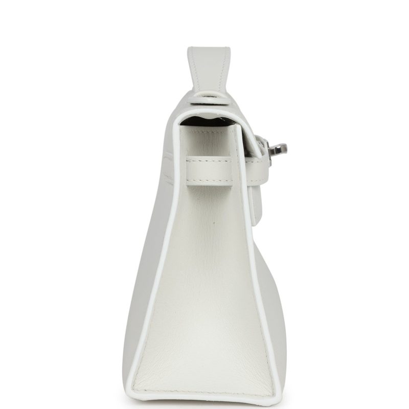 Hermes Kelly Pochette White Swift Palladium Hardware - Image 4