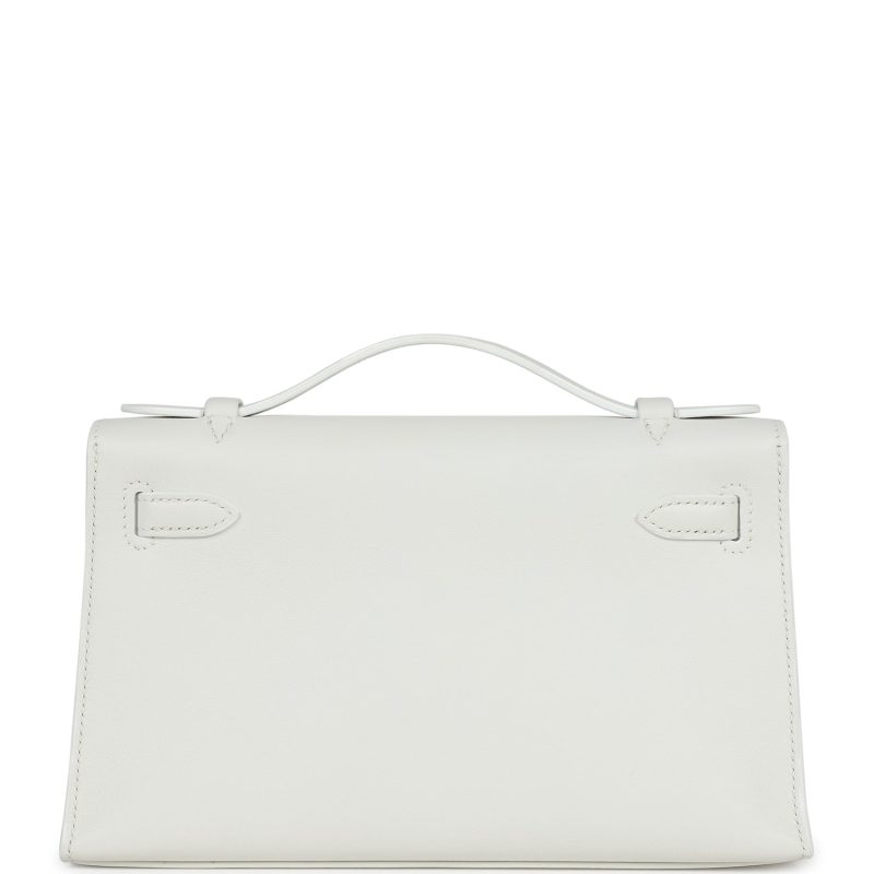 Hermes Kelly Pochette White Swift Palladium Hardware - Image 5