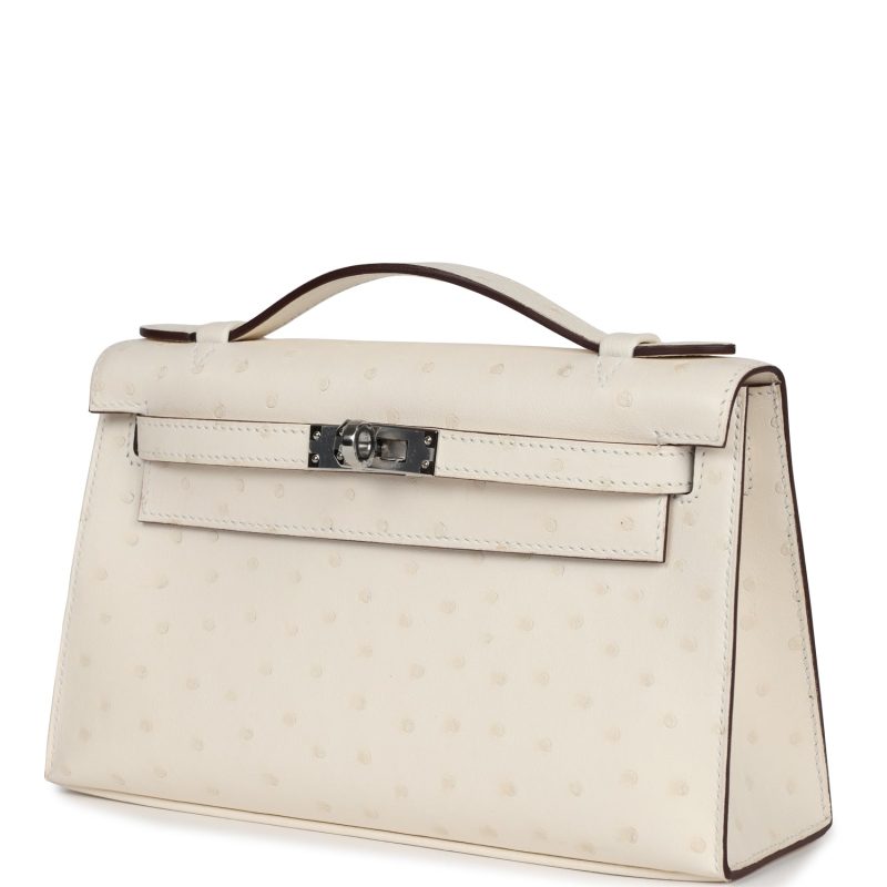 Hermes Kelly Pochette Nata Ostrich Palladium Hardware - Image 3