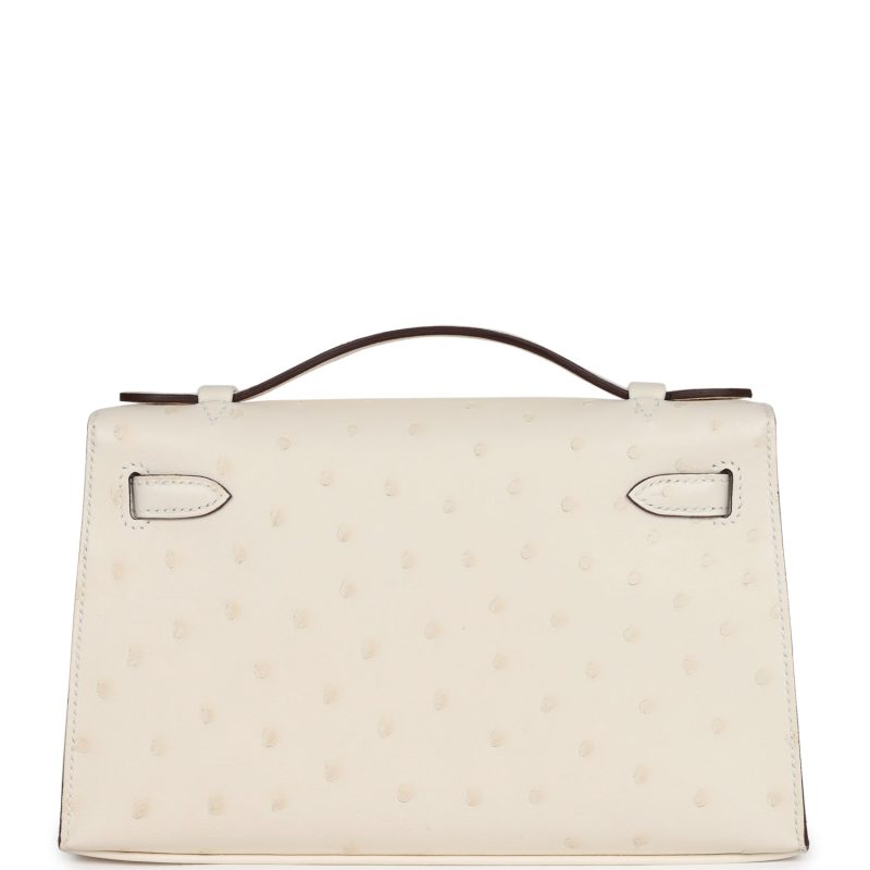 Hermes Kelly Pochette Nata Ostrich Palladium Hardware - Image 5