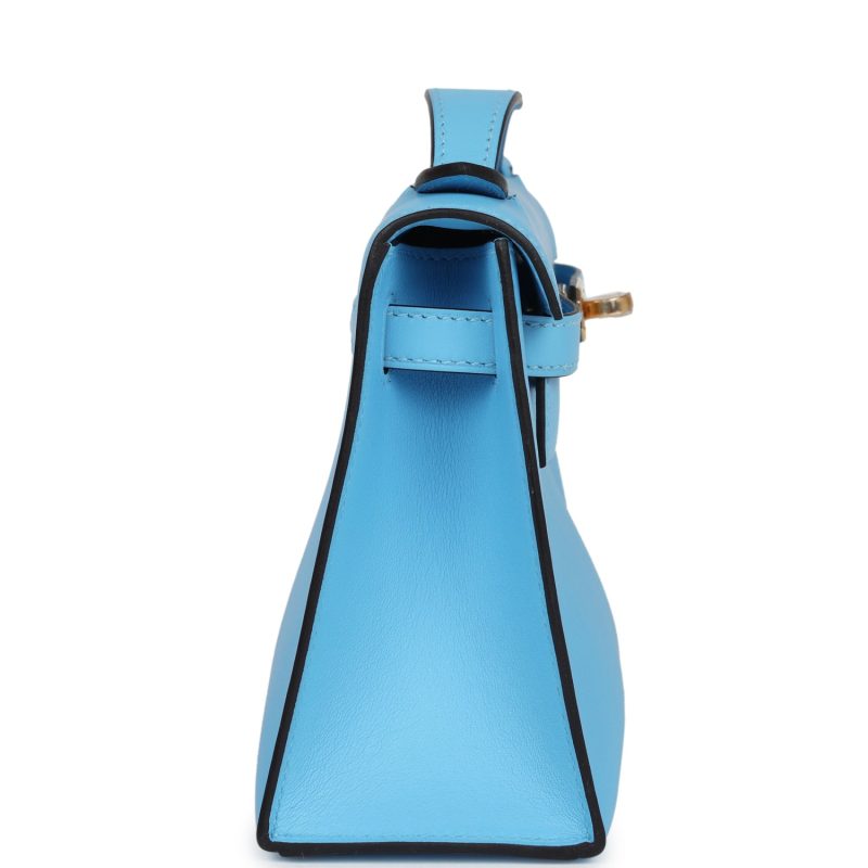 Hermes Kelly Pochette Celeste Swift Gold Hardware - Image 4