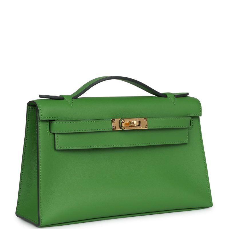 Hermes Kelly Pochette Vert Yucca Swift Gold Hardware - Image 2