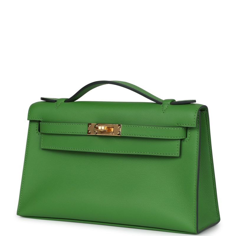Hermes Kelly Pochette Vert Yucca Swift Gold Hardware - Image 3