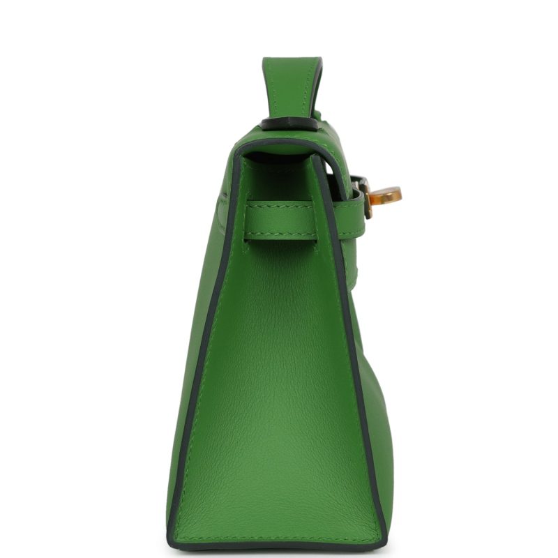 Hermes Kelly Pochette Vert Yucca Swift Gold Hardware - Image 4