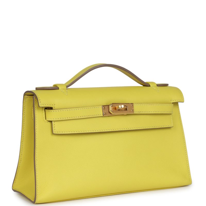 Hermes Kelly Pochette Lime Swift Gold Hardware - Image 2