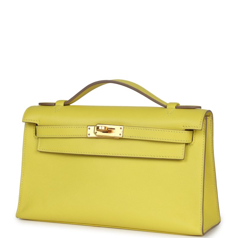 Hermes Kelly Pochette Lime Swift Gold Hardware - Image 3