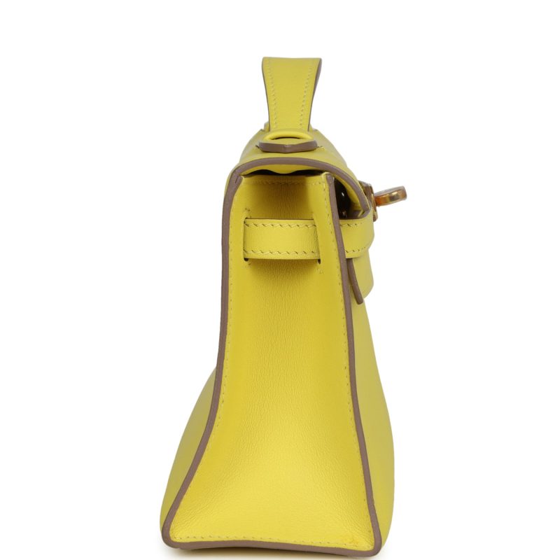 Hermes Kelly Pochette Lime Swift Gold Hardware - Image 4