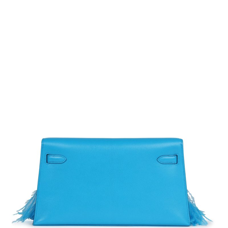 Hermes Kelly Elan Foile Bleu Frida Chevre Chamkila and Ostrich Feathers Palladium Hardware - Image 5