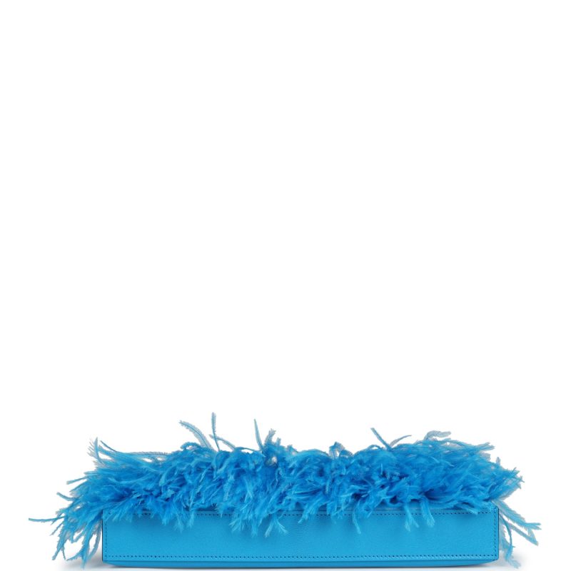 Hermes Kelly Elan Foile Bleu Frida Chevre Chamkila and Ostrich Feathers Palladium Hardware - Image 6