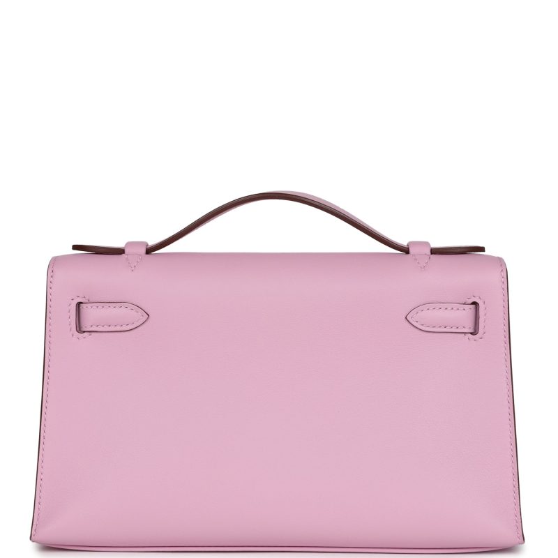 Hermes Kelly Pochette Mauve Sylvestre Swift Rose Gold Hardware - Image 5
