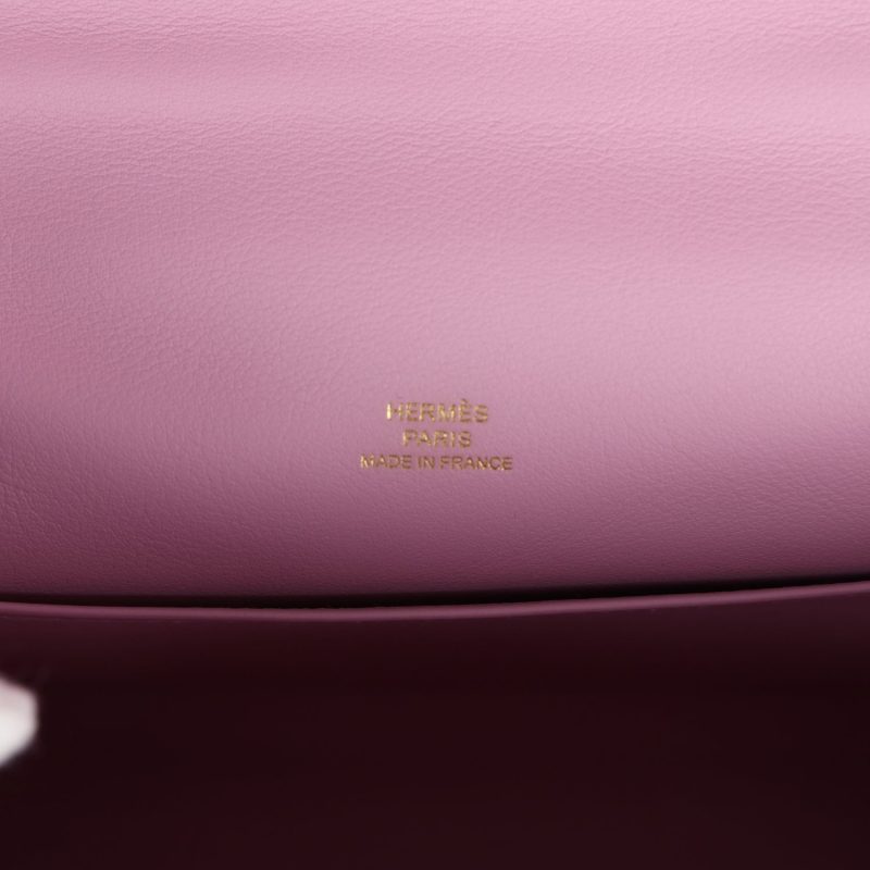 Hermes Kelly Pochette Mauve Sylvestre Swift Rose Gold Hardware - Image 7