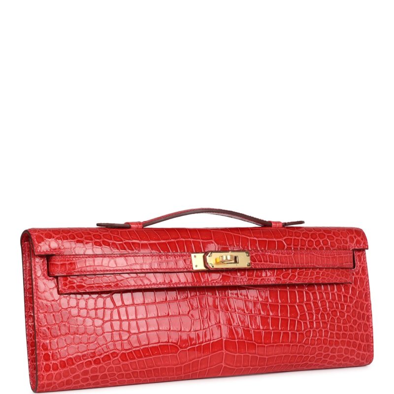 Hermes Kelly Cut Bougainvillea Shiny Porosus Crocodile Gold Hardware - Image 2