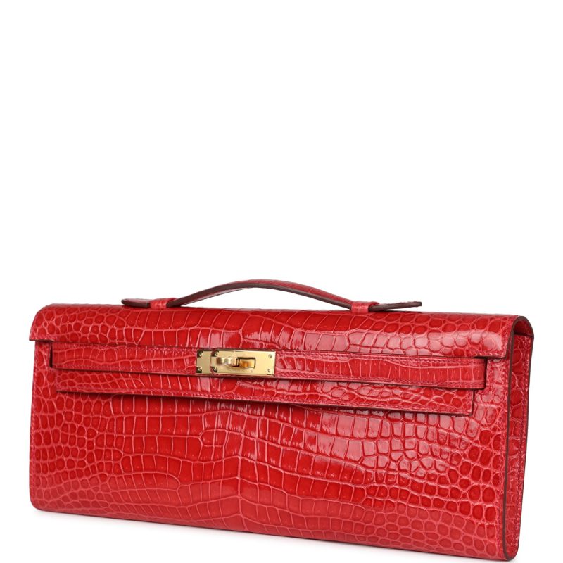 Hermes Kelly Cut Bougainvillea Shiny Porosus Crocodile Gold Hardware - Image 3