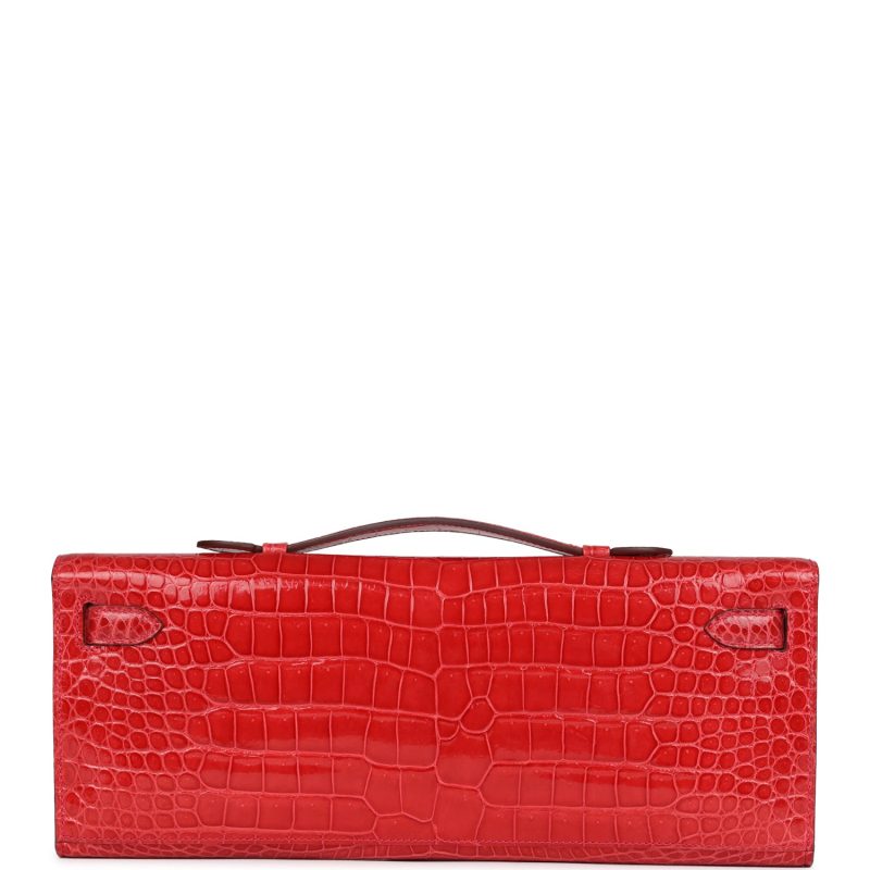 Hermes Kelly Cut Bougainvillea Shiny Porosus Crocodile Gold Hardware - Image 4