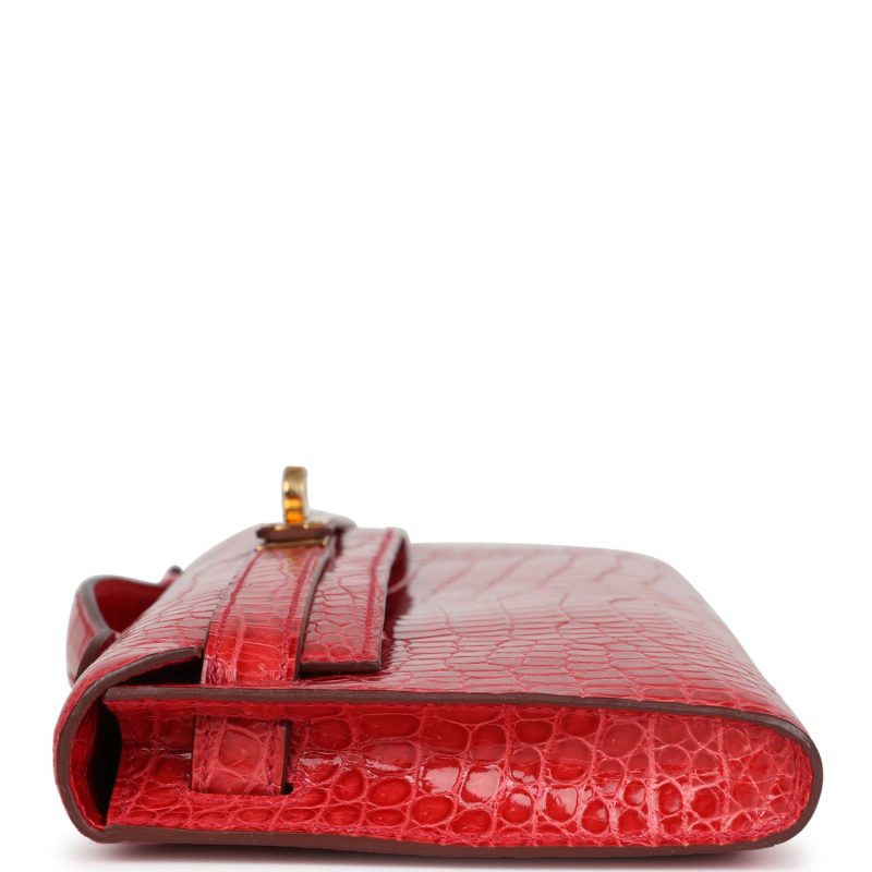 Hermes Kelly Cut Bougainvillea Shiny Porosus Crocodile Gold Hardware - Image 5