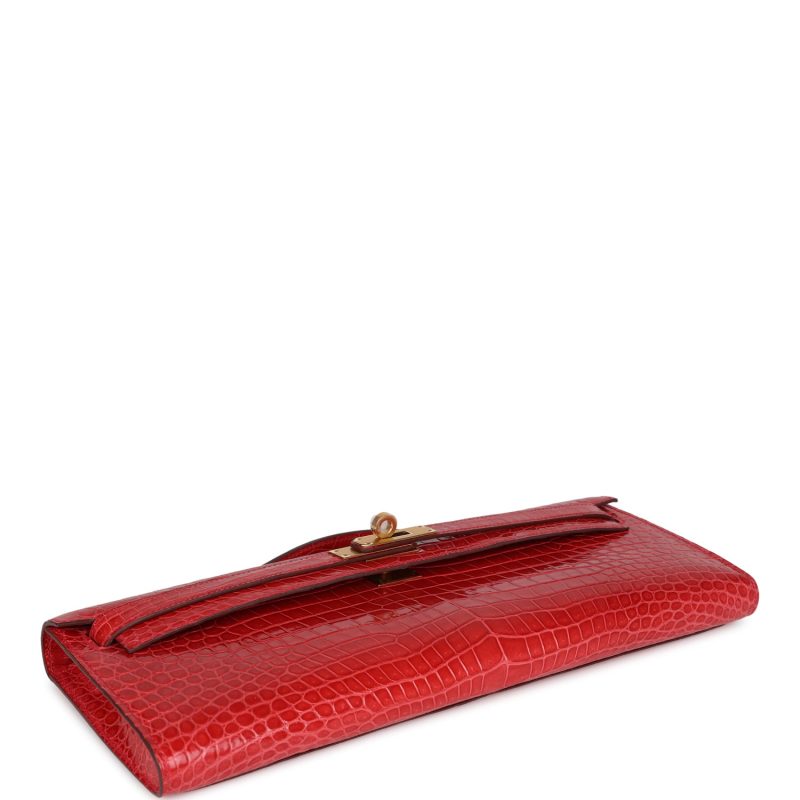 Hermes Kelly Cut Bougainvillea Shiny Porosus Crocodile Gold Hardware - Image 6