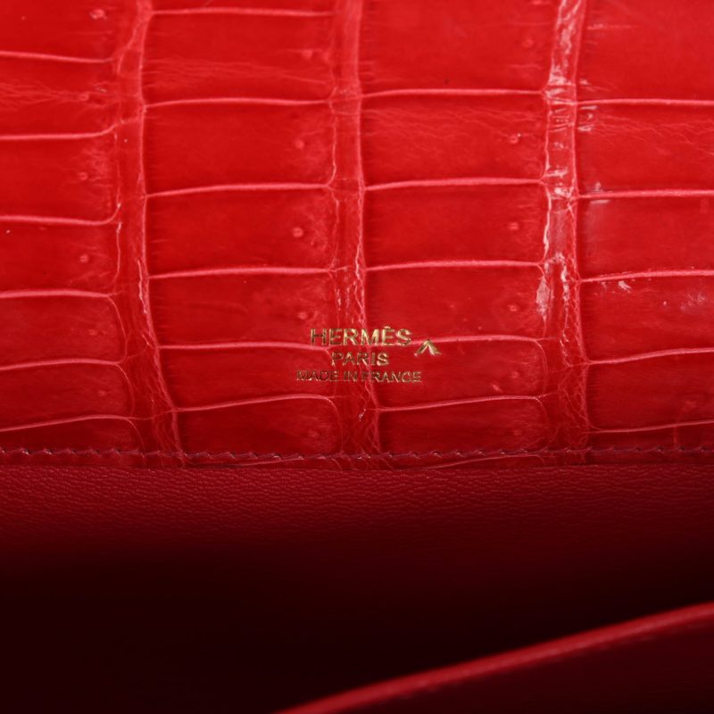 Hermes Kelly Cut Bougainvillea Shiny Porosus Crocodile Gold Hardware - Image 7