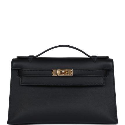 Hermes Kelly Pochette Black Swift Gold Hardware