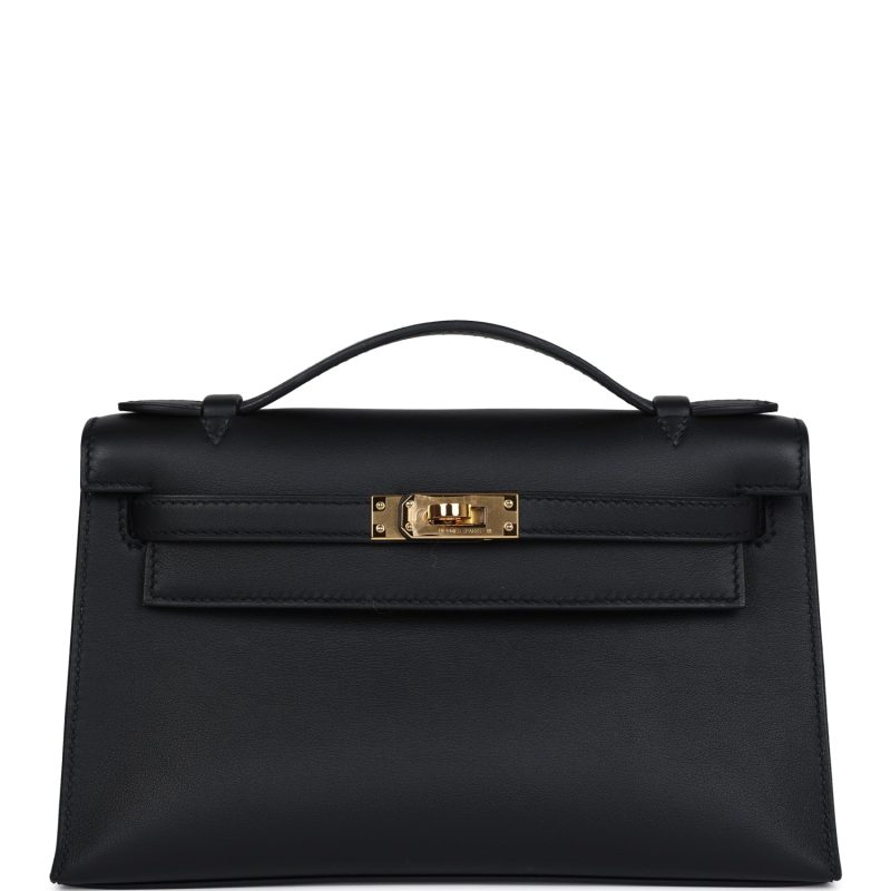 Hermes Kelly Pochette Black Swift Gold Hardware