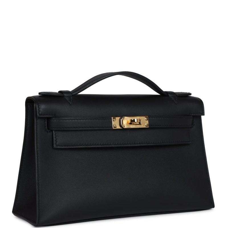 Hermes Kelly Pochette Black Swift Gold Hardware - Image 2