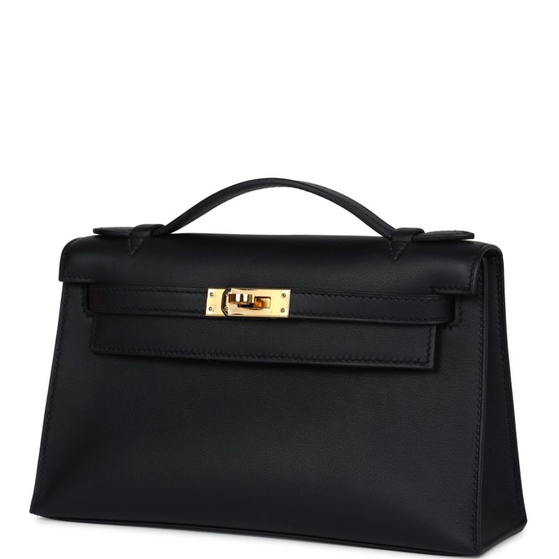 Hermes Kelly Pochette Black Swift Gold Hardware - Image 3