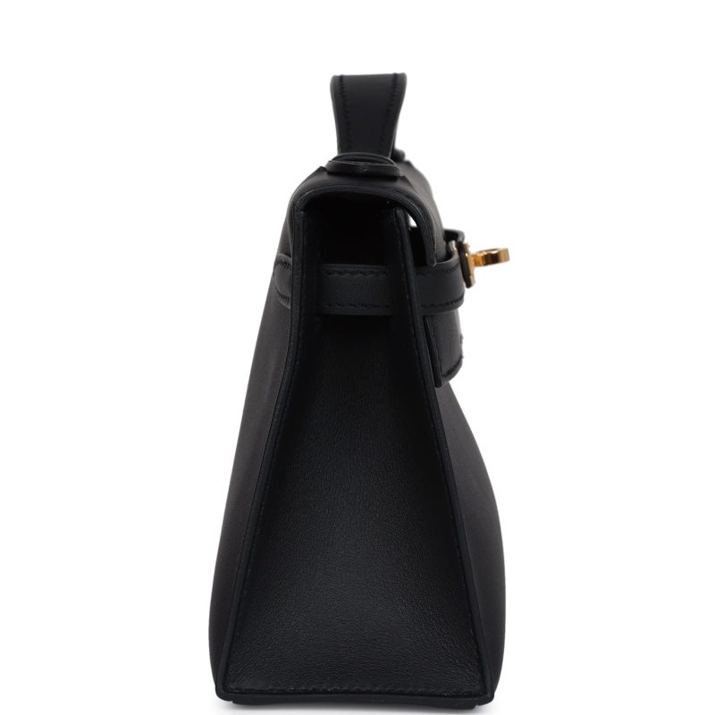 Hermes Kelly Pochette Black Swift Gold Hardware - Image 4