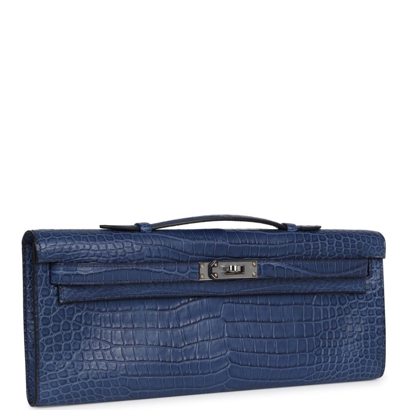 Hermes Kelly Cut Bleu De Malte Matte Porosus Crocodile Palladium Hardware - Image 2