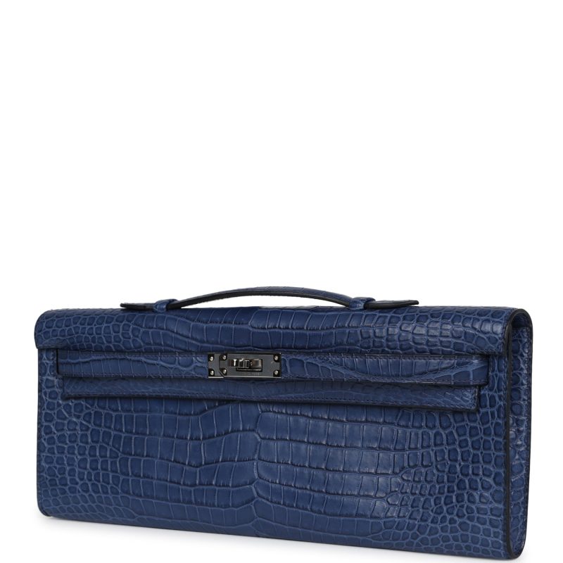 Hermes Kelly Cut Bleu De Malte Matte Porosus Crocodile Palladium Hardware - Image 3
