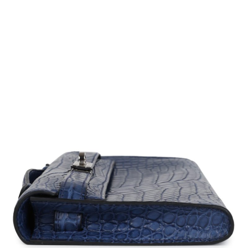 Hermes Kelly Cut Bleu De Malte Matte Porosus Crocodile Palladium Hardware - Image 5