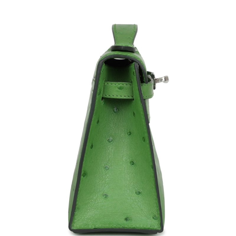 Hermes Kelly Pochette Vert Yucca Ostrich Palladium Hardware - Image 4