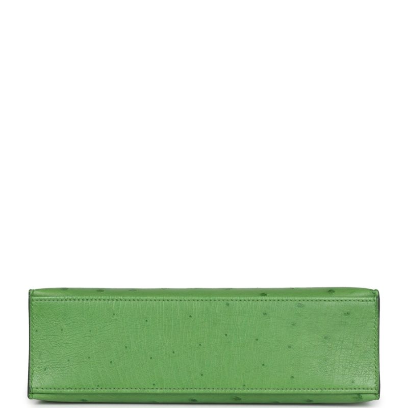 Hermes Kelly Pochette Vert Yucca Ostrich Palladium Hardware - Image 6