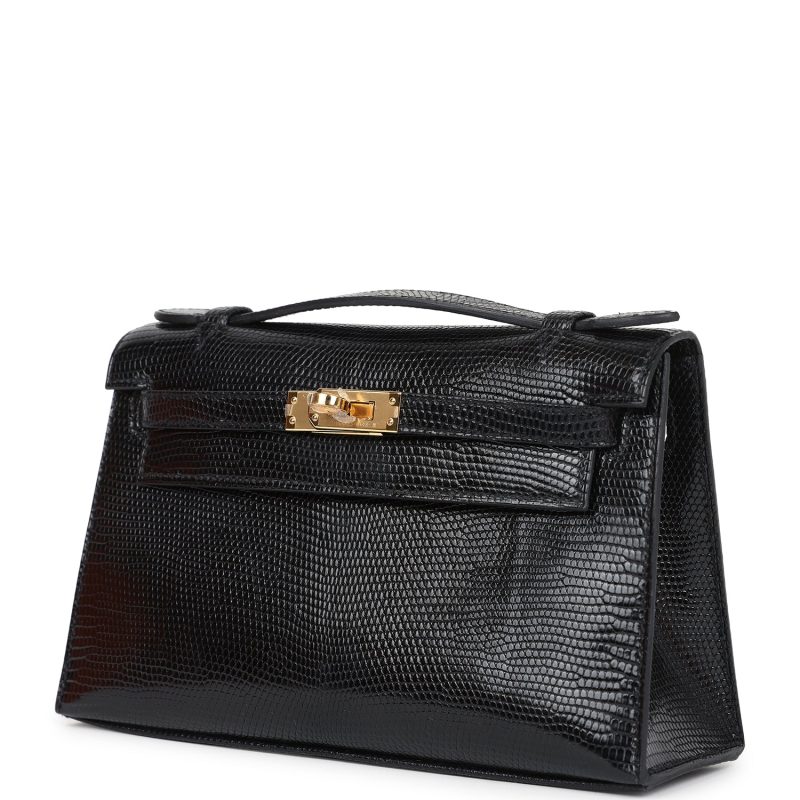 Hermes Kelly Pochette Black Varanus Niloticus Lizard Gold Hardware - Image 3