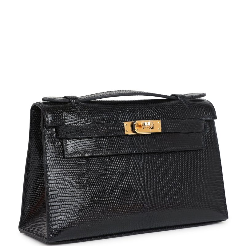 Hermes Kelly Pochette Black Varanus Niloticus Lizard Gold Hardware - Image 2