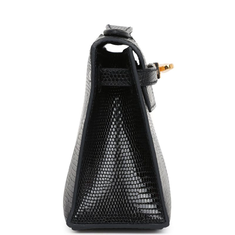 Hermes Kelly Pochette Black Varanus Niloticus Lizard Gold Hardware - Image 4