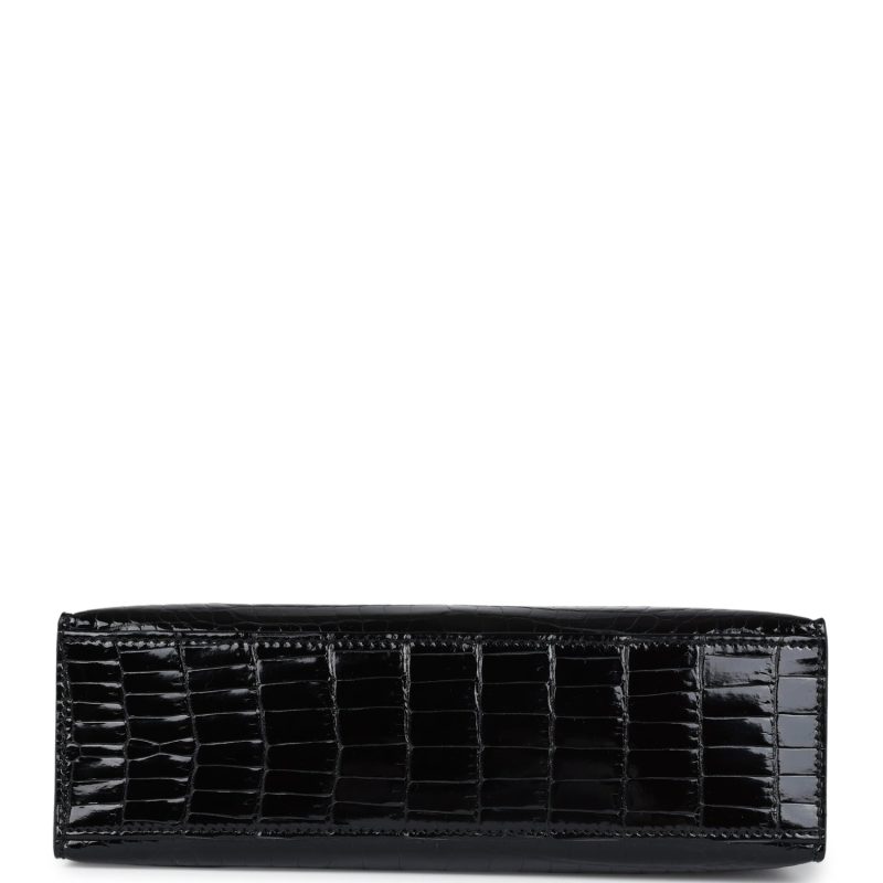 Hermes Kelly Pochette Black Shiny Porosus Crocodile Gold Hardware - Image 6