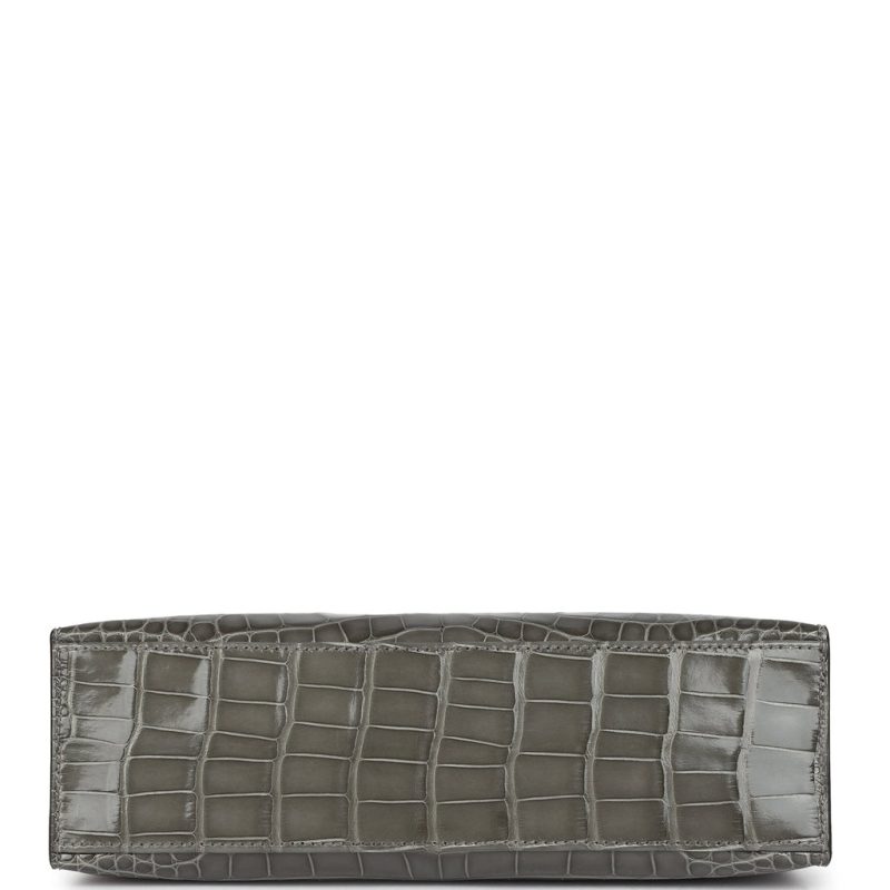 Hermes Kelly Pochette Gris Ciment Shiny Alligator Palladium Hardware - Image 5