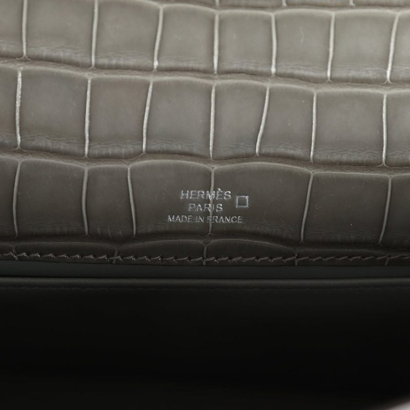 Hermes Kelly Pochette Gris Ciment Shiny Alligator Palladium Hardware - Image 6
