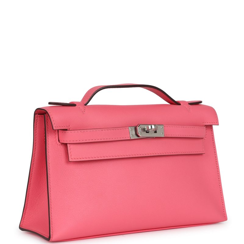 Hermes Kelly Pochette Rose Azalee Swift Palladium Hardware - Image 2