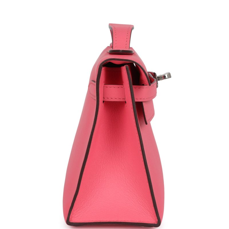 Hermes Kelly Pochette Rose Azalee Swift Palladium Hardware - Image 3