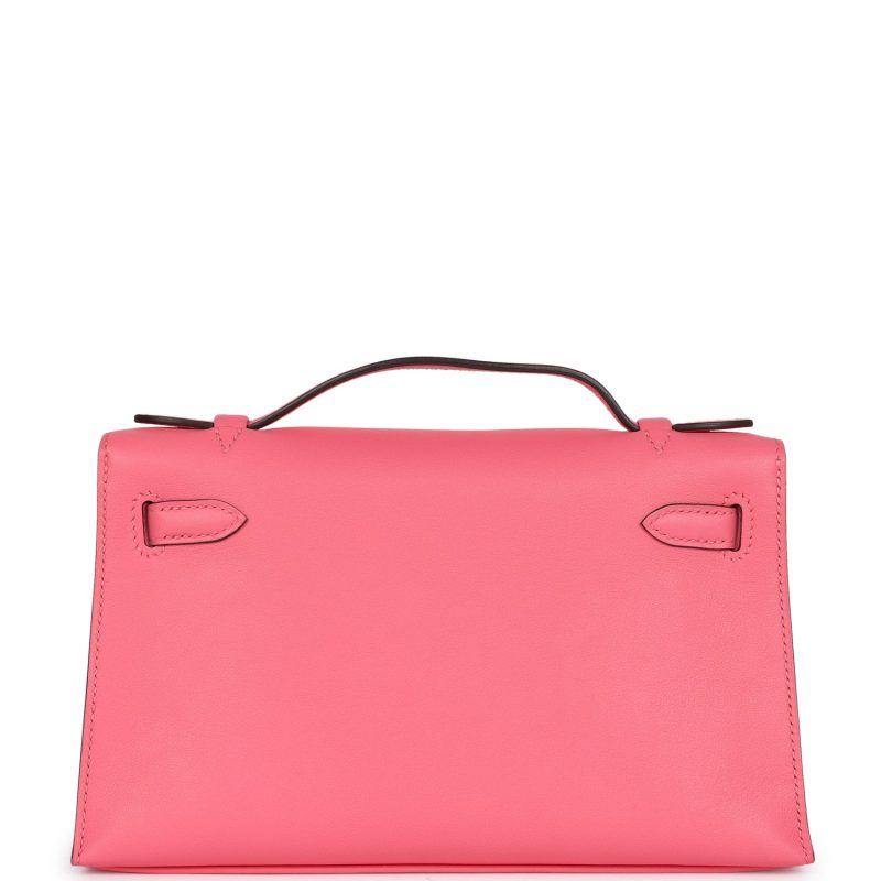 Hermes Kelly Pochette Rose Azalee Swift Palladium Hardware - Image 4