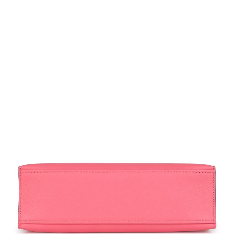 Hermes Kelly Pochette Rose Azalee Swift Palladium Hardware - Image 5