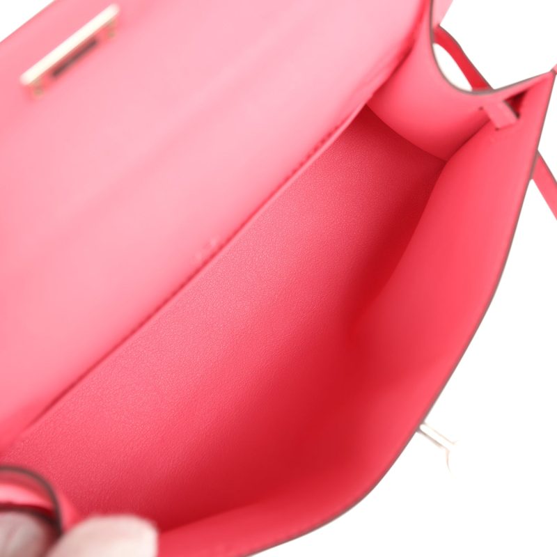 Hermes Kelly Pochette Rose Azalee Swift Palladium Hardware - Image 7